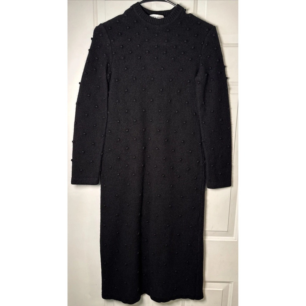 Vintage Sonia‎ Rykiel Paris Italy Wool Angora Bobble Knit Sweater Dress Black 44